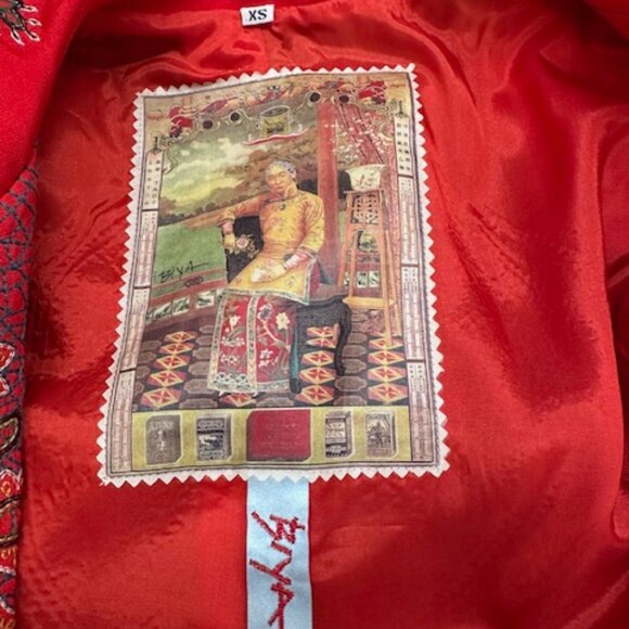 Biya Red Silk Printed Coat Size Extra Small - Picture 8 of 9